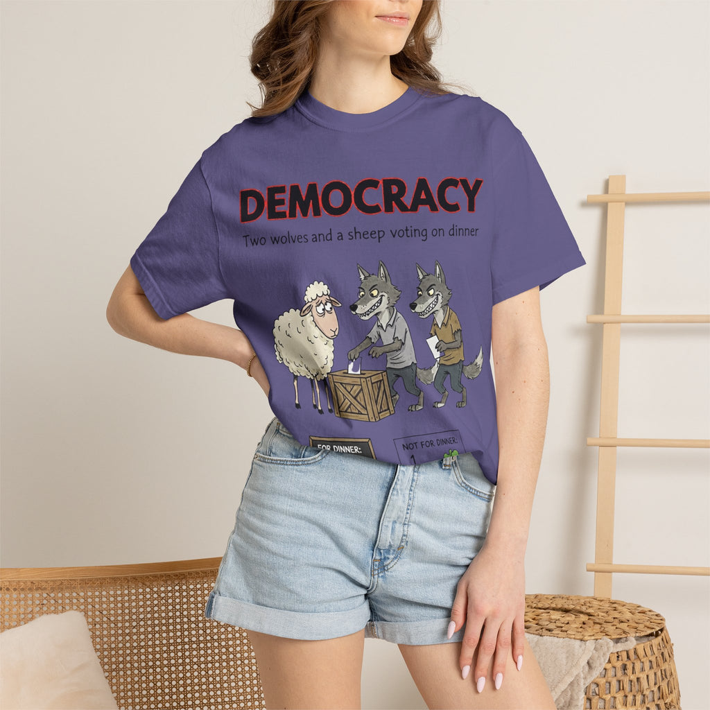 "Democracy (Two Wolves and a Sheep" Unisex Garment-Dyed T-shirt