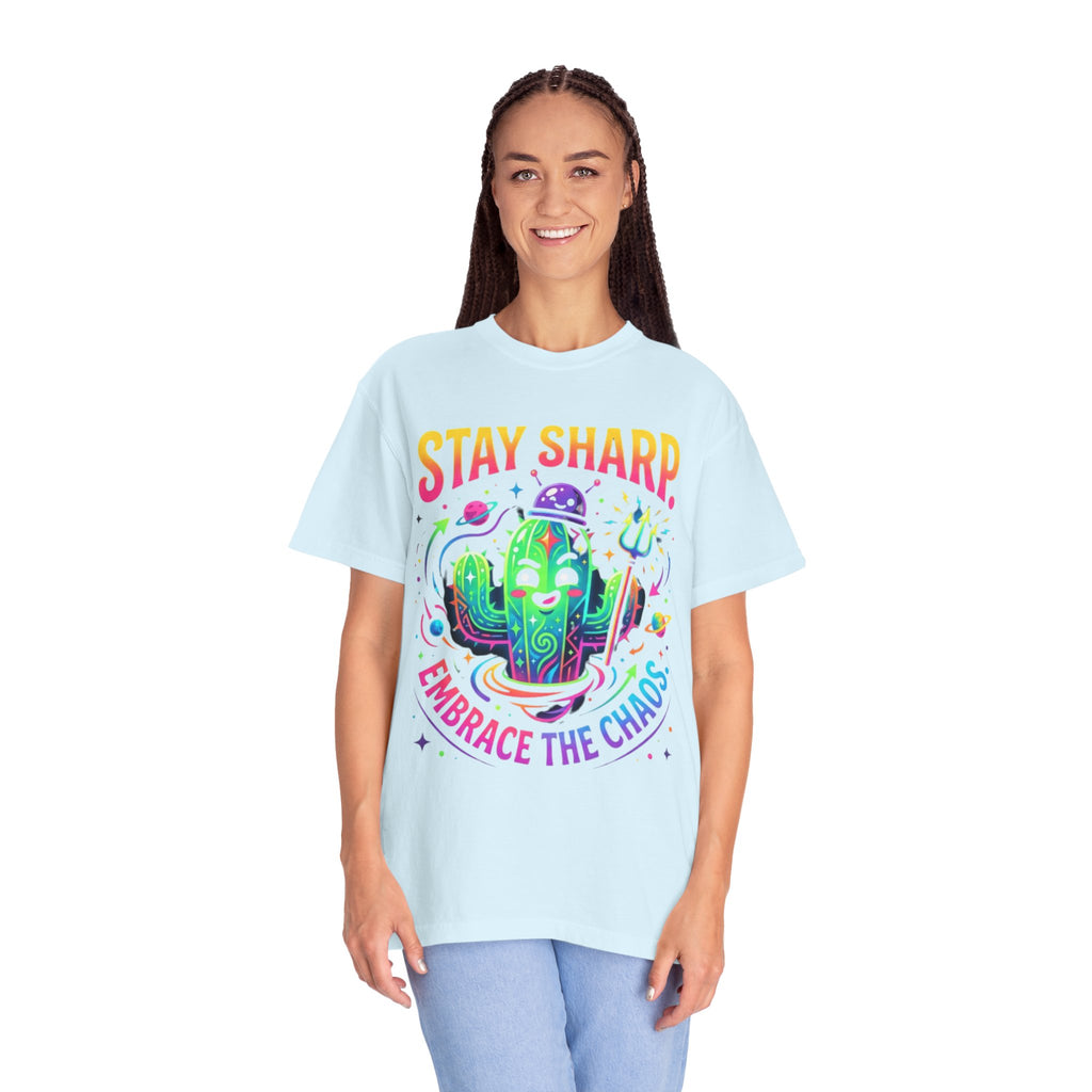 "Stay Sharp Embrace the Chaos" Unisex Garment-Dyed Tee