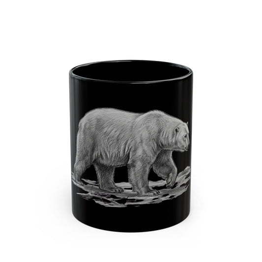 "Pencil Sketch Art Polar Bear" Black Ceramic Mug