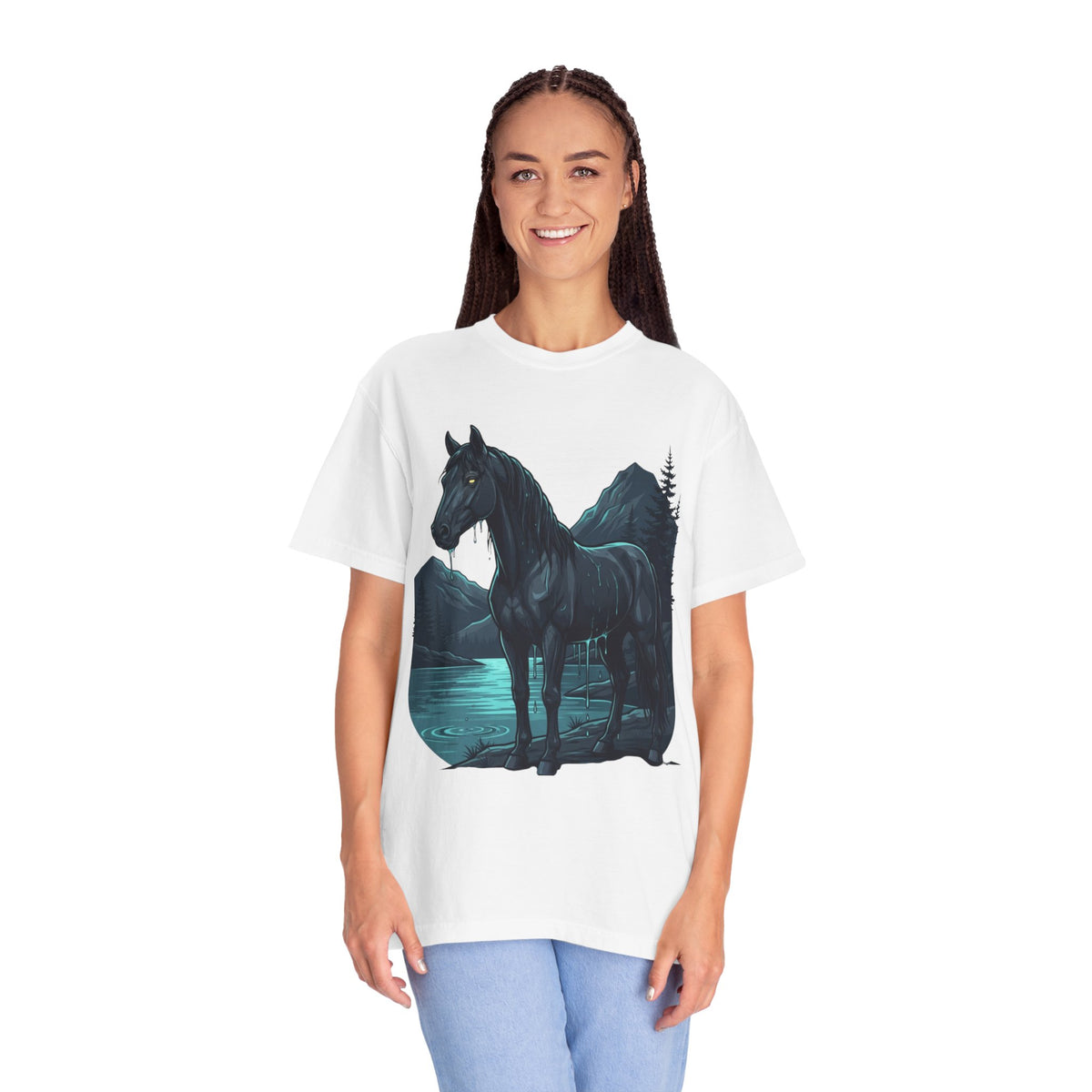 Color: White | Kelpie (Scottish Folklore) Unisex Garment-Dyed Tee
