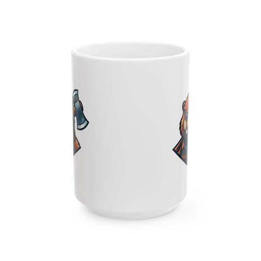 "In Desperate Need of Good Hard Wood" White Ceramic Mug — Graphic
