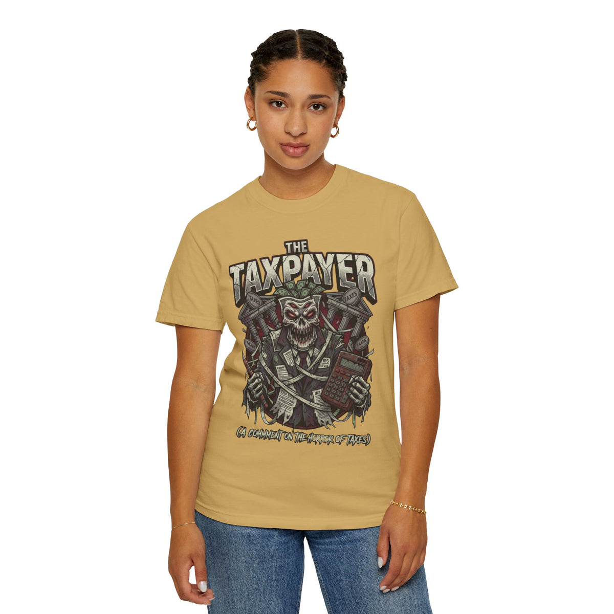Color: Mustard | Horror of Taxes Unisex Garment-Dyed Tee