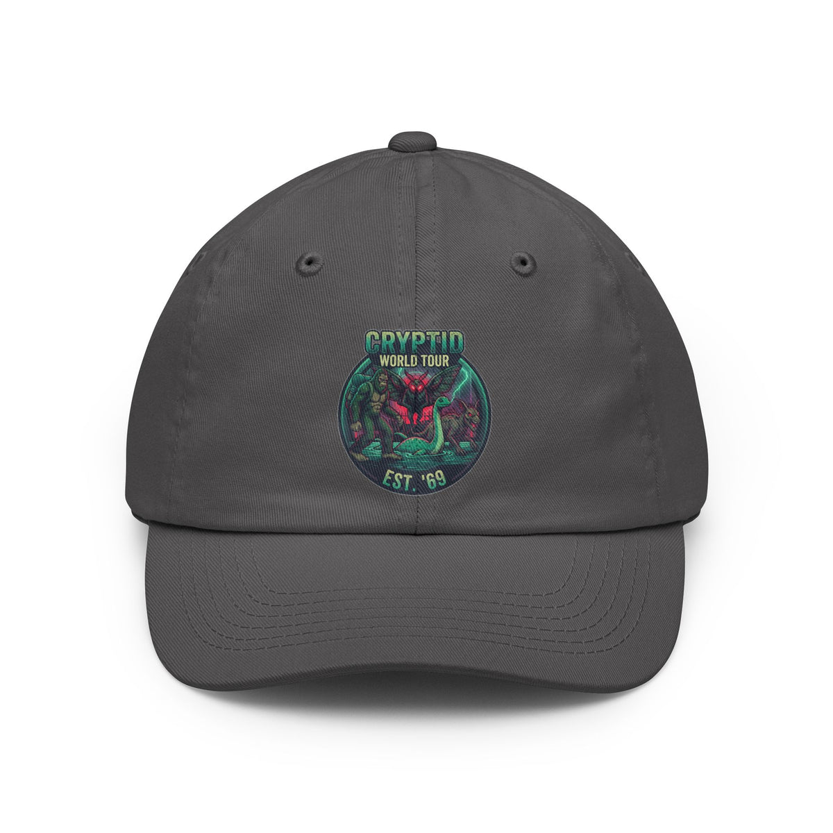 Color: Charcoal | Puzizia (Global-Cryptid Mashup) Cryptid World Tour Dad Hat