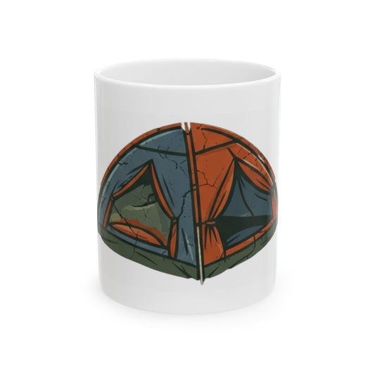"Pitching A Tent Is My Only Cardio" White Ceramic Mug — Graphic