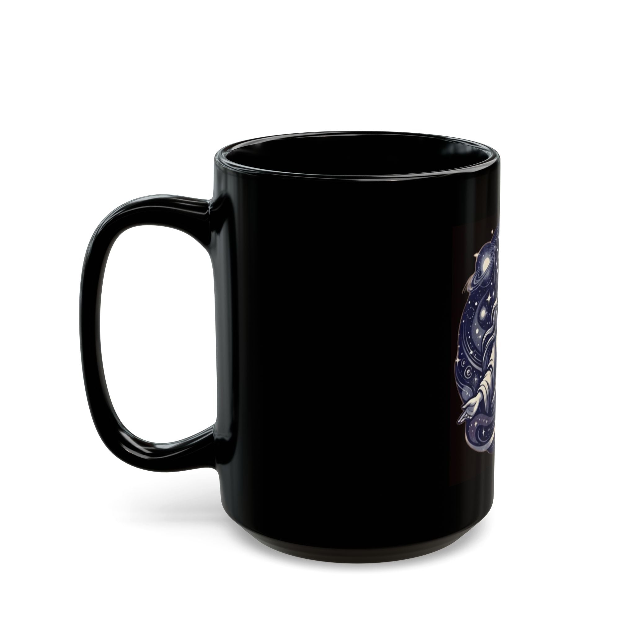 "God Works in Mysteroius Ways" Black Ceramic Mug — Graphic