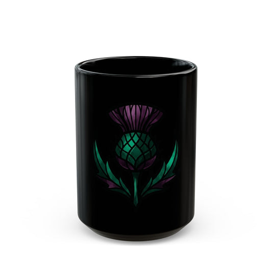 "Stained Glass Floral" Black Ceramic Mug — Graphic