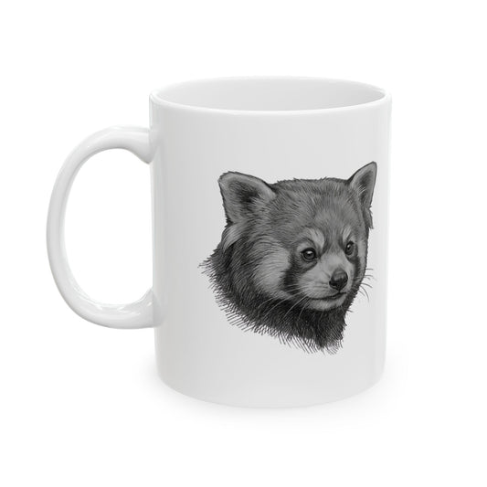 "Pencil Sketch Art Red Panda" White Ceramic Mug — Graphic