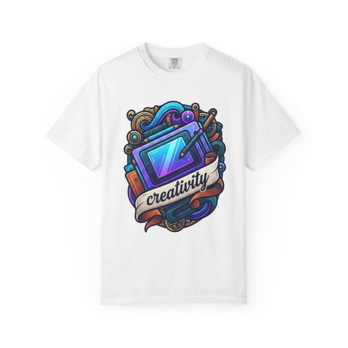 Color: White | Creativity Unisex Garment-Dyed Tee
