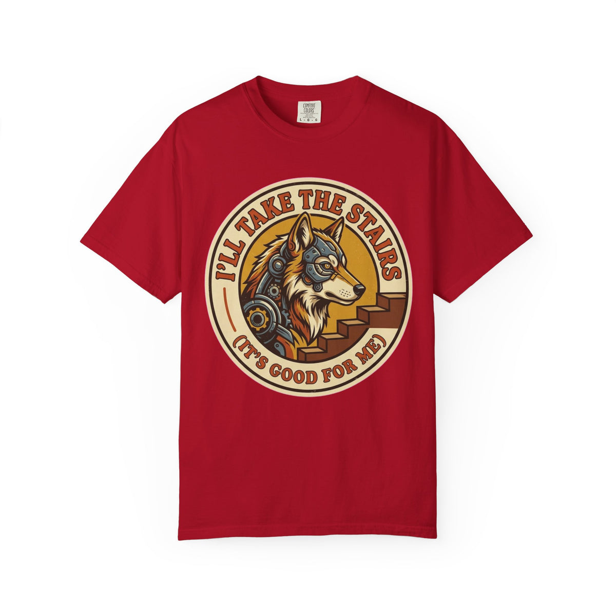 Color: Red | Take the Stairs Unisex Garment-Dyed Tee