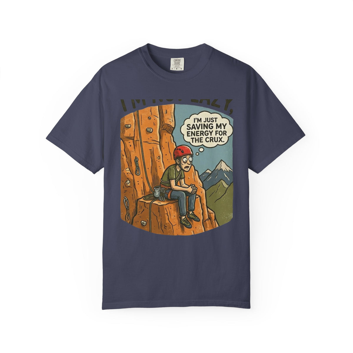 Color: Denim | Saving Energy for the Crux Unisex Garment-Dyed Tee