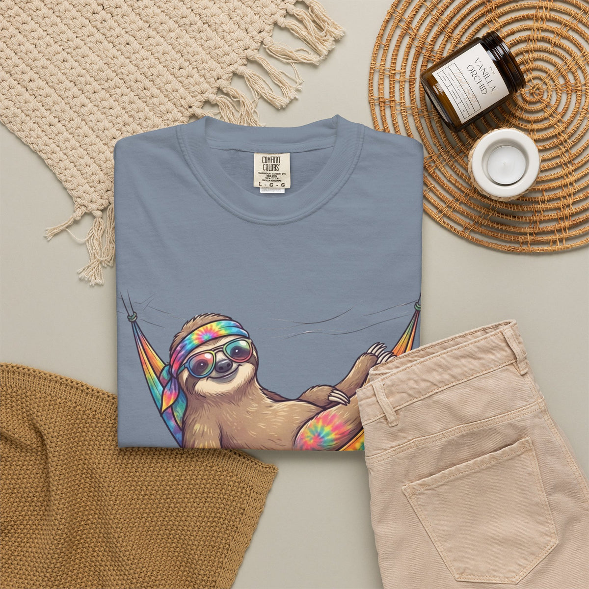 "Hippy Sloth" Unisex Garment-Dyed Tee