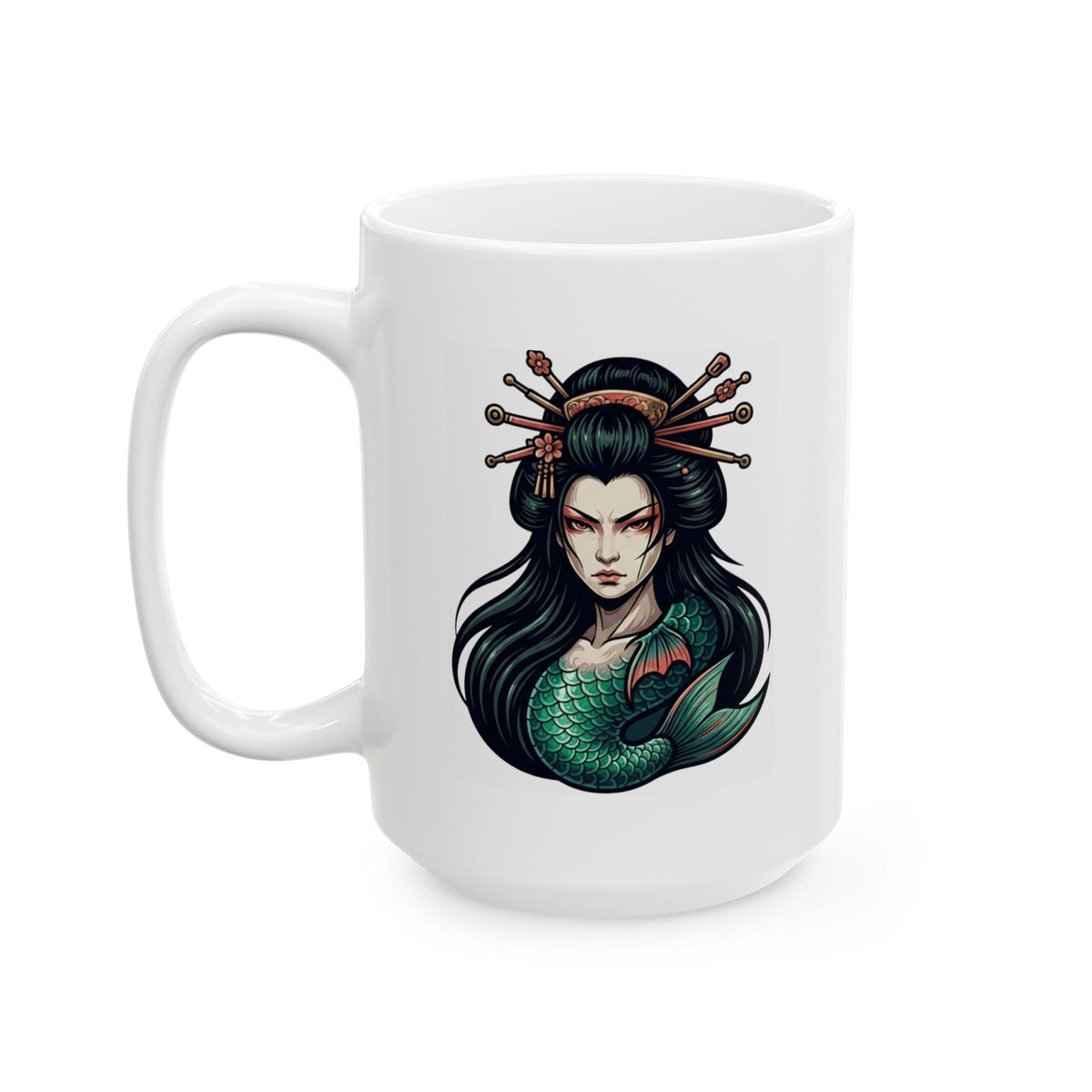 "Ningyo (Japanese Folklore)" White Ceramic Mug — Graphic