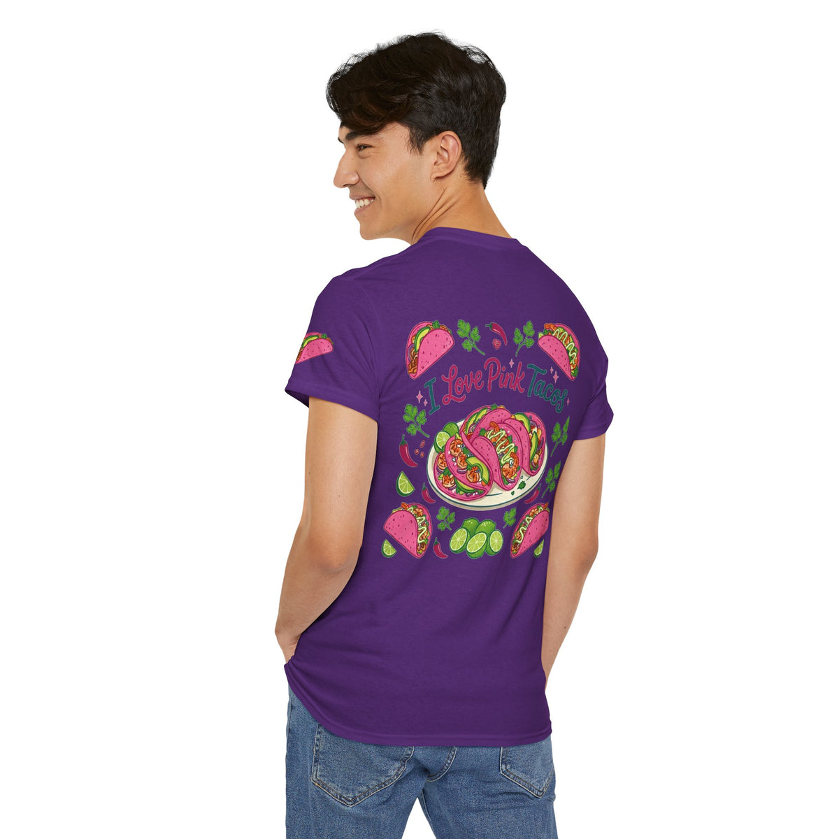 Color: Purple | I Love Pink Tacos Premium Graphic Tee