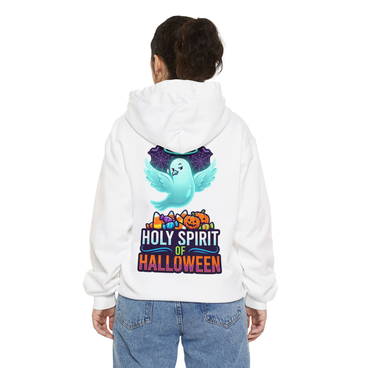 Color: White | Holy Spirit of Halloween Garment-Dyed Hoodie