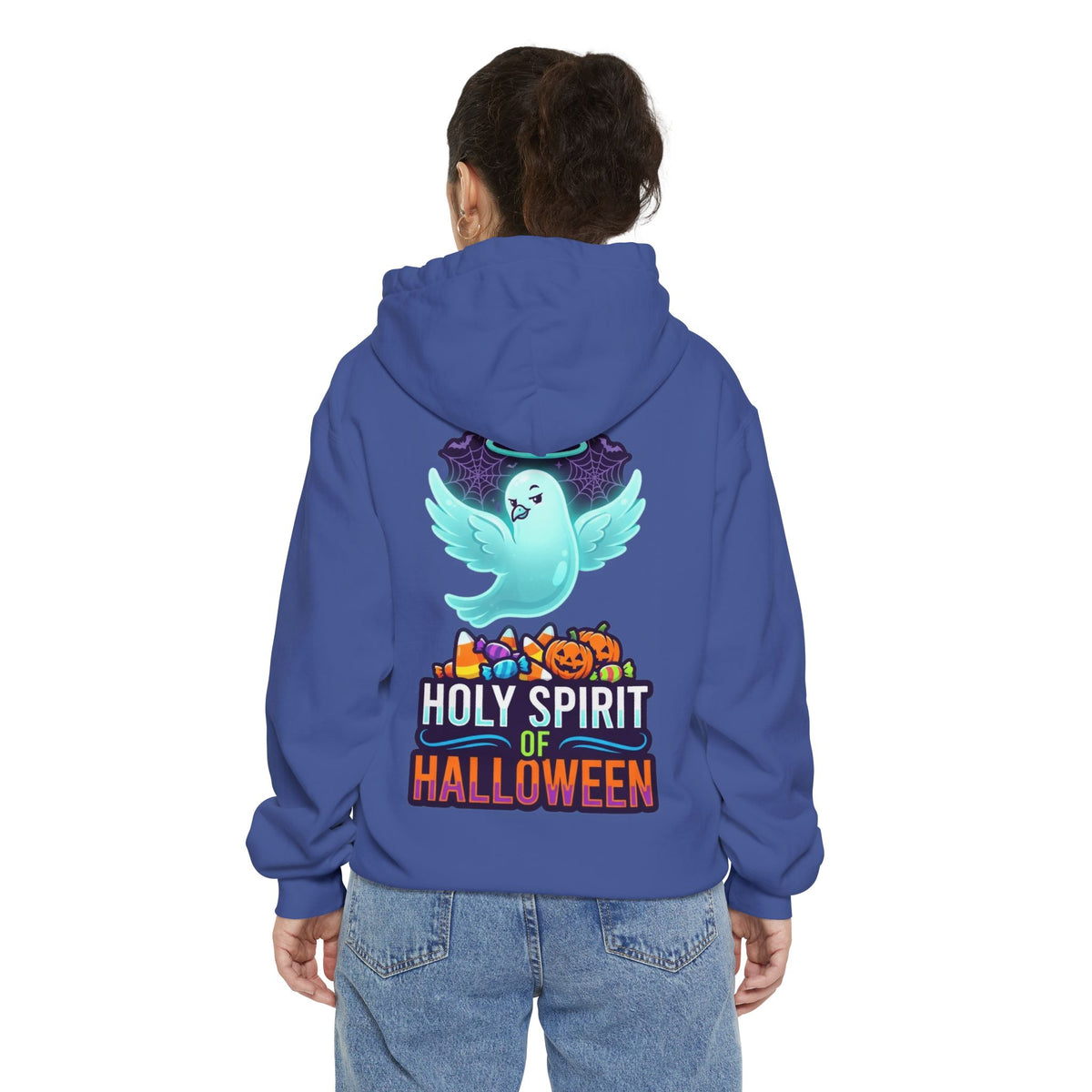 Color: Flo Blue | Holy Spirit of Halloween Garment-Dyed Hoodie