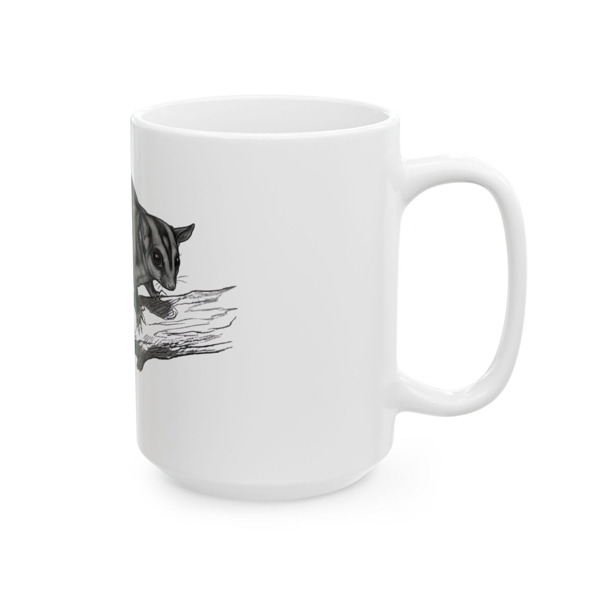 "Pencil Sketch Art Sugar Glider" White Ceramic Mug