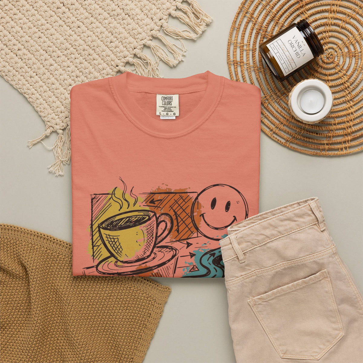 "Happy Coffee" Unisex Garment-Dyed Tee