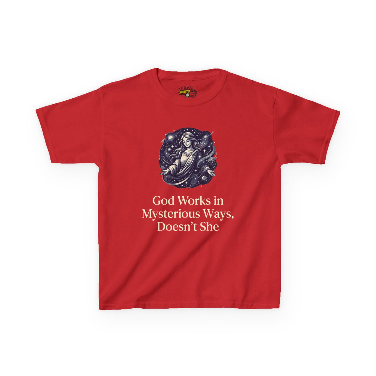 Color: Red | God Works in Mysteroius Ways Kids Tee