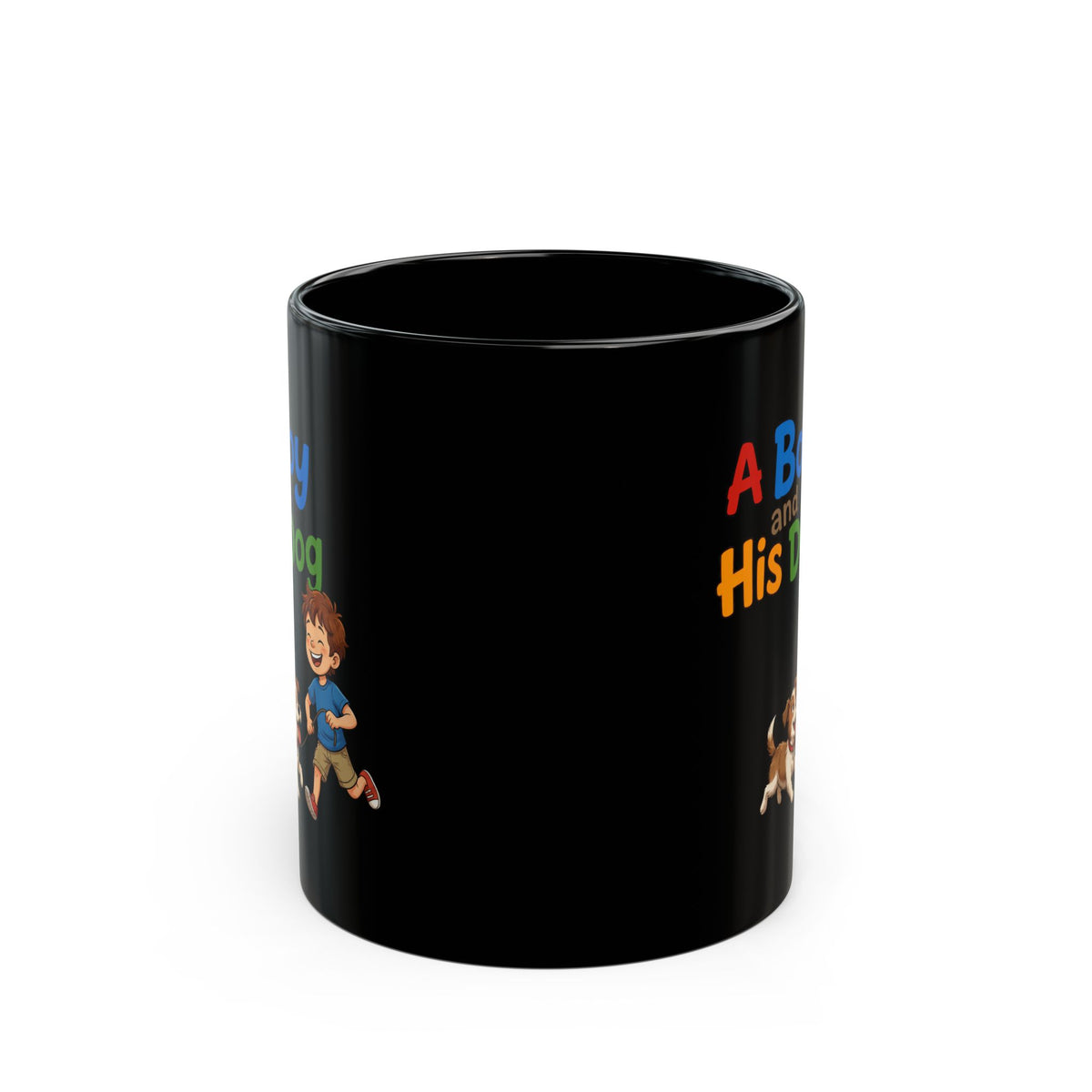 "A Boy And His Dog" Black Ceramic Mug