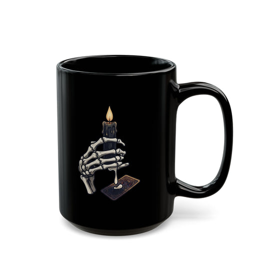"Skeletal Hand And Tarot Card" Black Ceramic Mug — Graphic