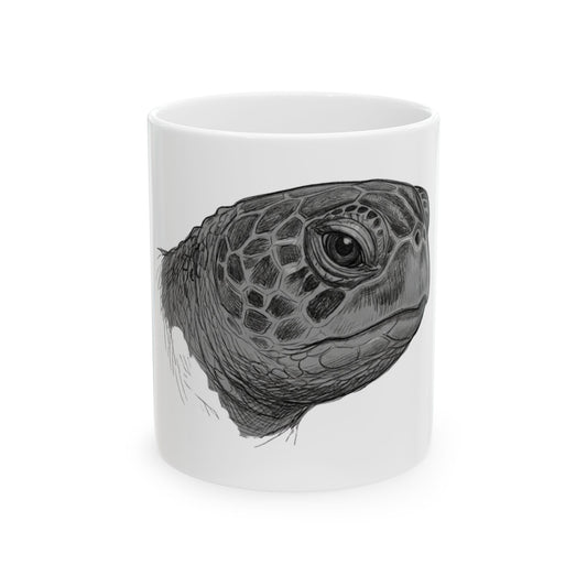 "Pencil Sketch Art Sea Turtle" White Ceramic Mug — Graphic