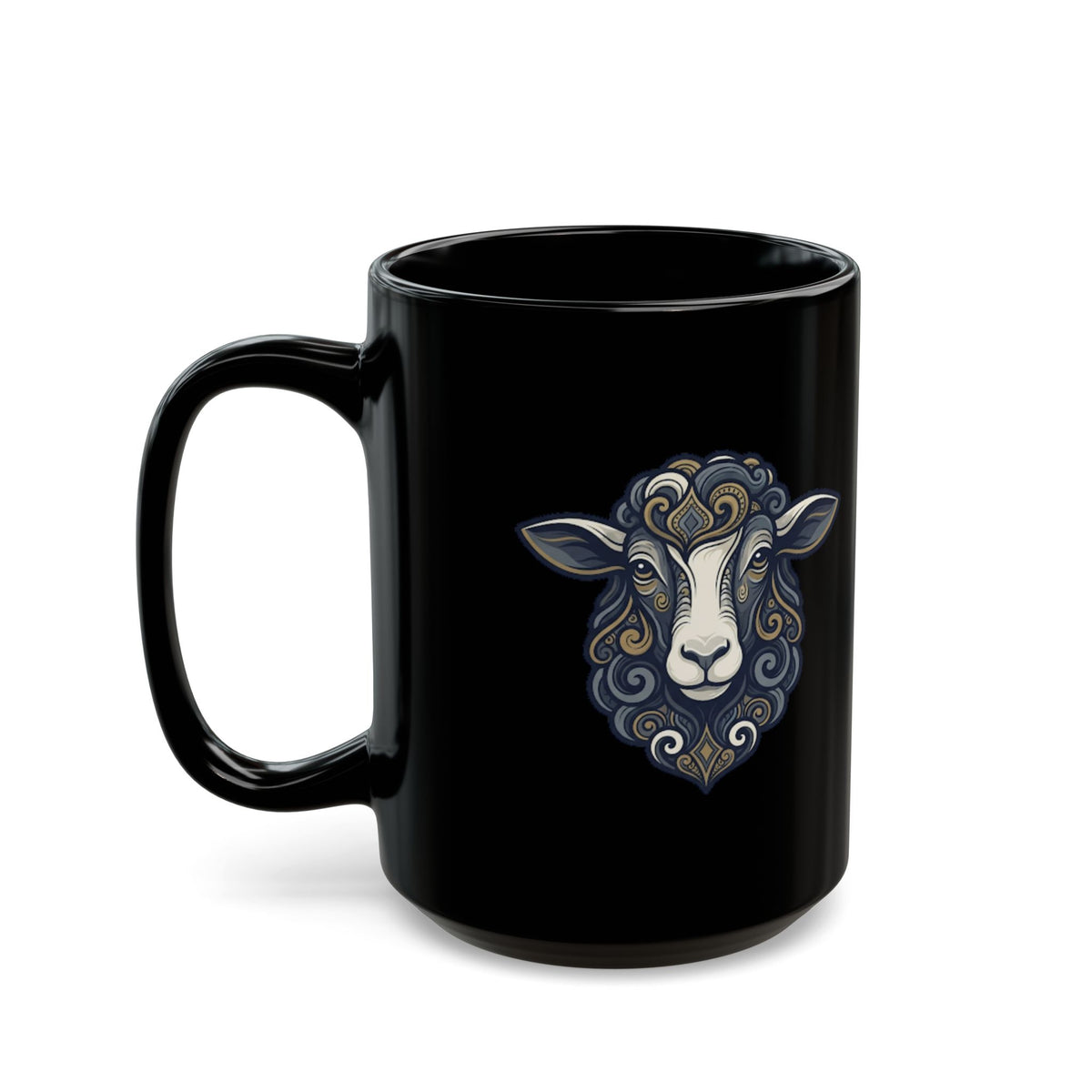 "Barnyard Sheep" Black Ceramic Mug — Graphic