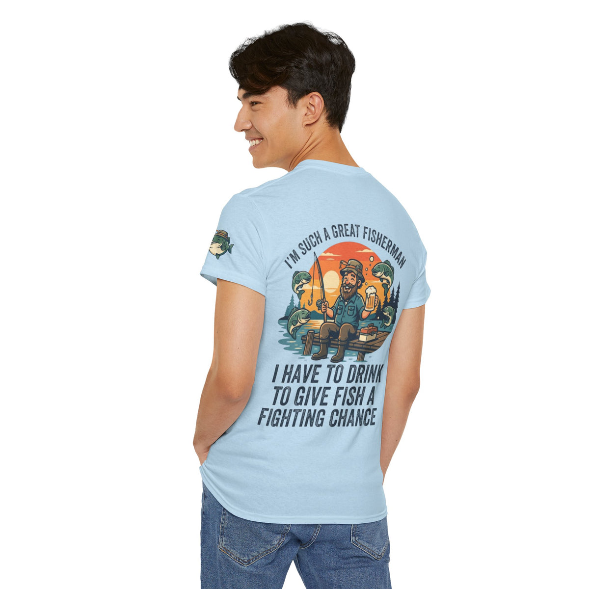 Color: Light Blue | Drink to Give Fish a Fighting Chance Premium Graphic Tee