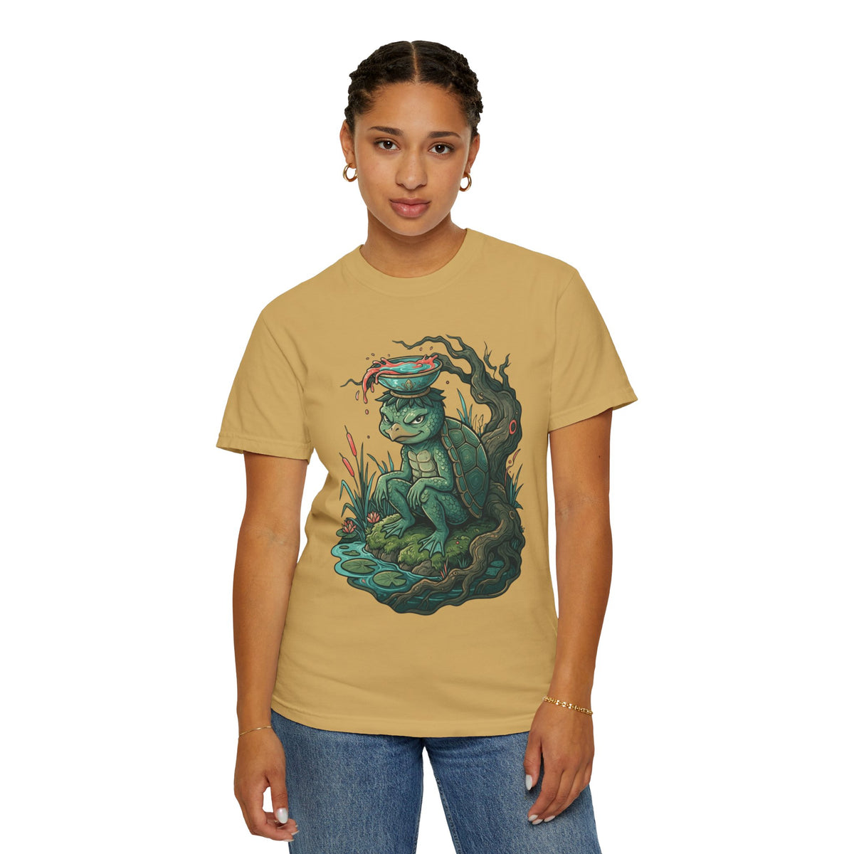 Color: Mustard | Kappa (Japanese Folklore) Unisex Garment-Dyed Tee