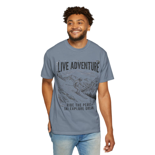 Color: Blue Jean | Live Adventure - Ski Unisex Garment-Dyed Tee