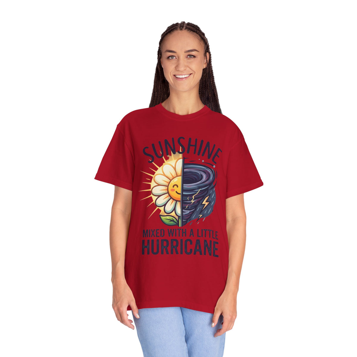 Color: Red | Sunshine Mixed With A Little Hurricane Unisex Garment-Dyed Tee