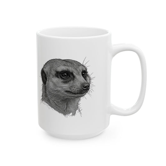 "Pencil Sketch Art Meerkat" White Ceramic Mug — Graphic