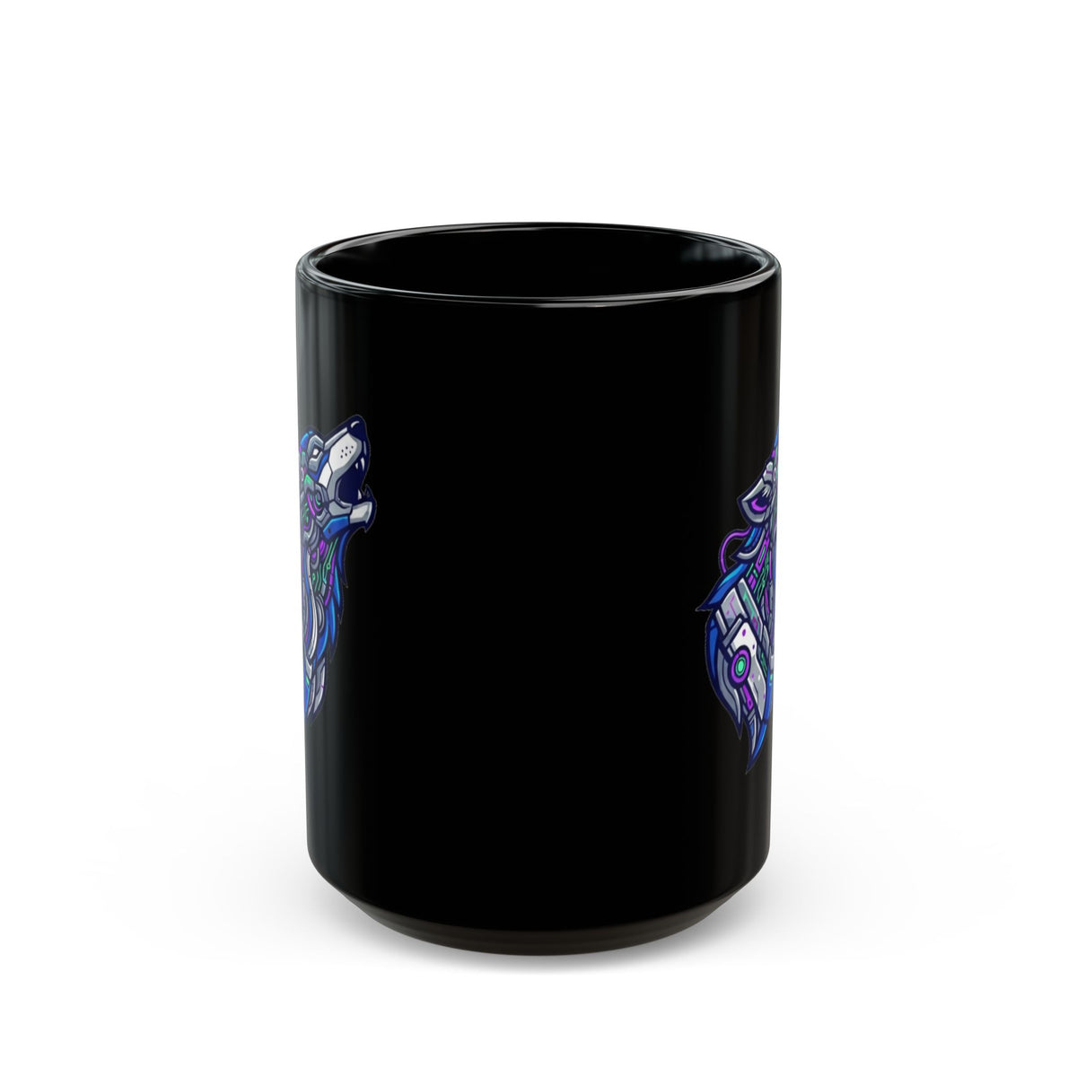 "Cyber Wolf" Black Ceramic Mug