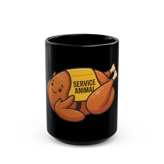 "Emotional Support Turkey" Black Ceramic Mug — Graphic