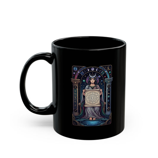 "The Cosmic Tarot (High Priestess)" Black Ceramic Mug