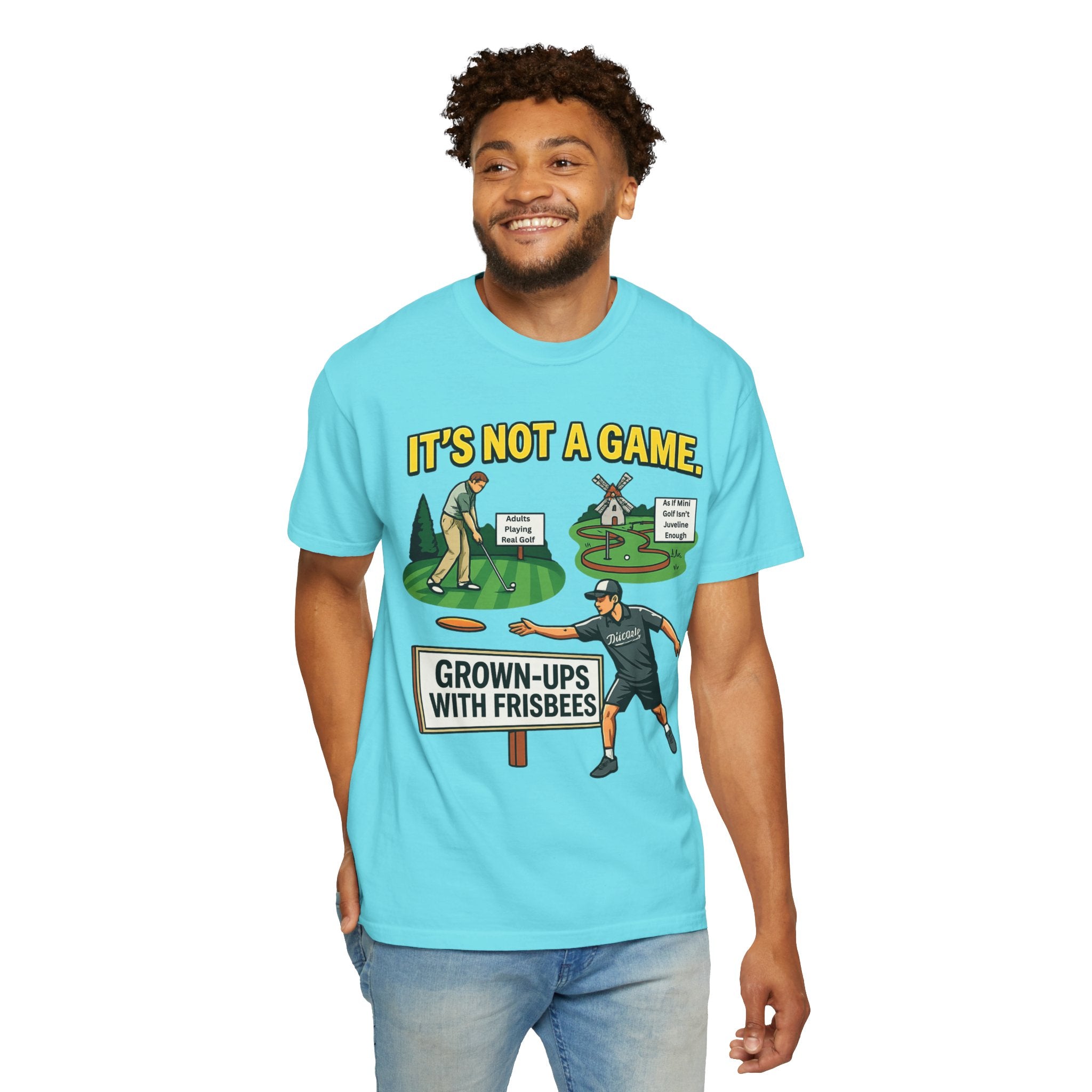 "Grown Ups With Frisbees" Unisex Garment-Dyed T-shirt