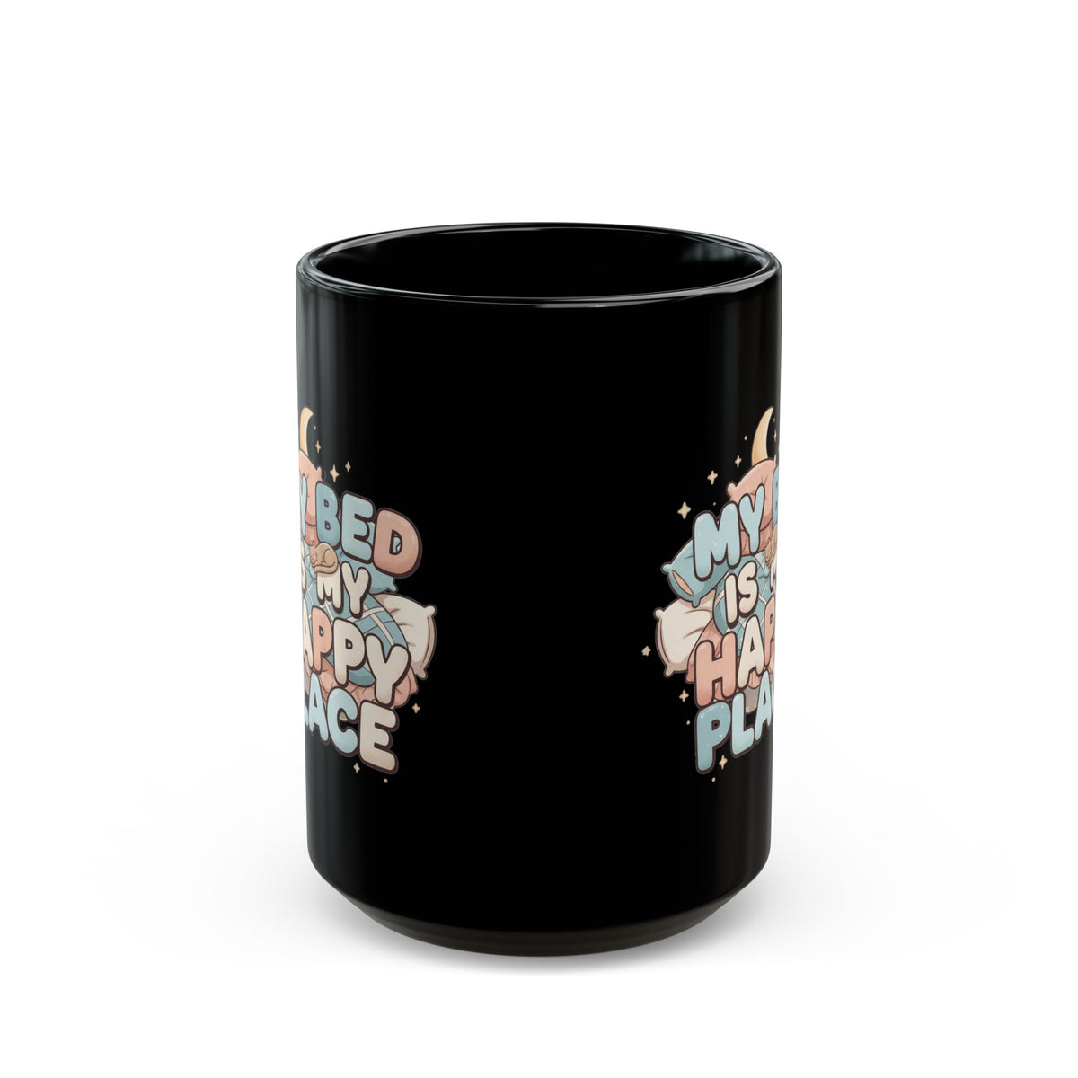 "My Bed is My Happy Place" Black Ceramic Mug
