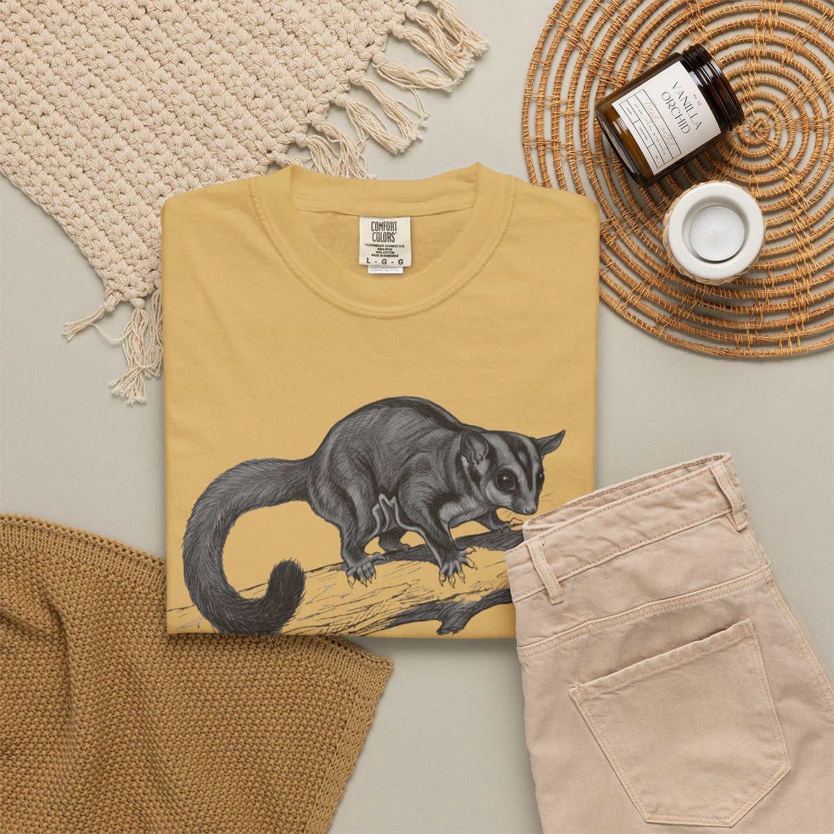 "Pencil Sketch Art Sugar Glider" Unisex Garment-Dyed Tee