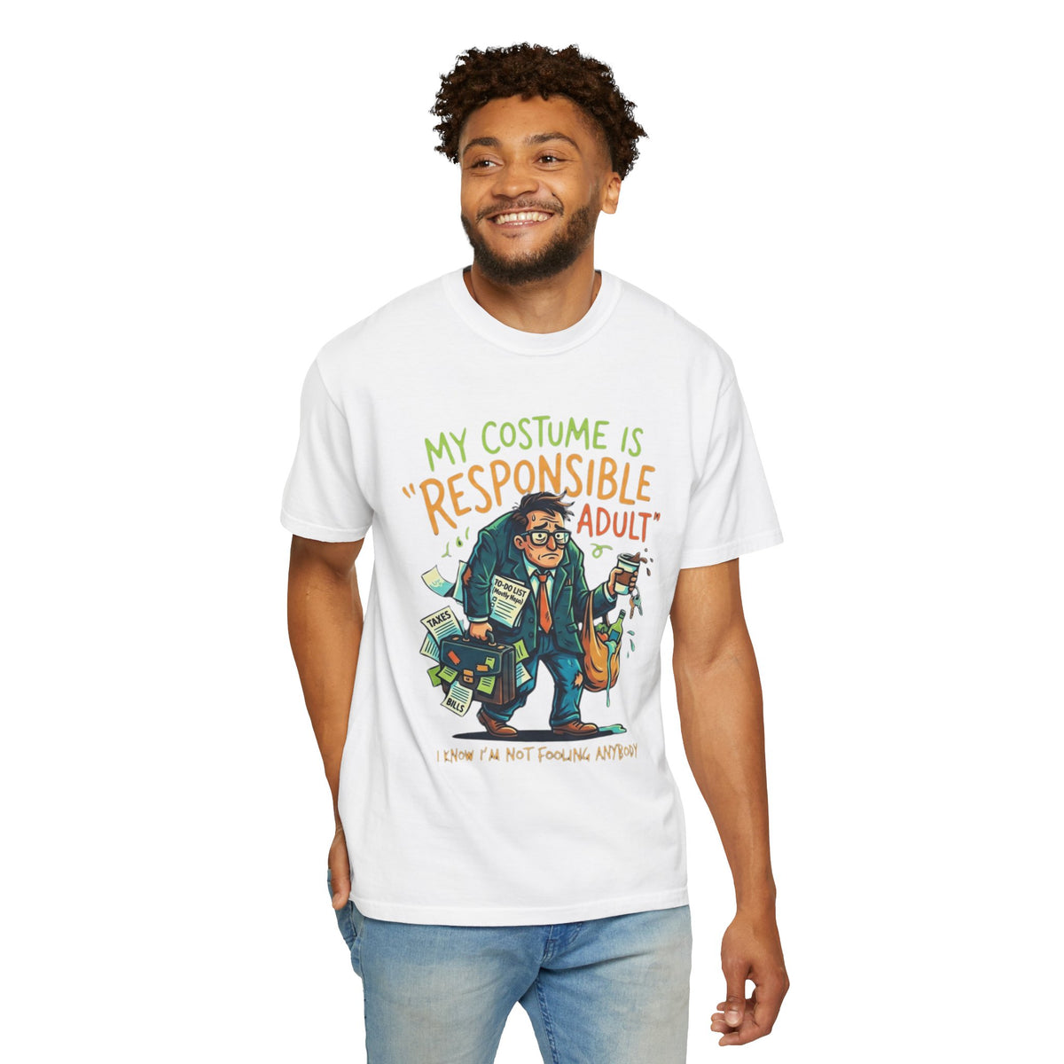 Color: White | Responsible Adult Costume Unisex Garment-Dyed Tee