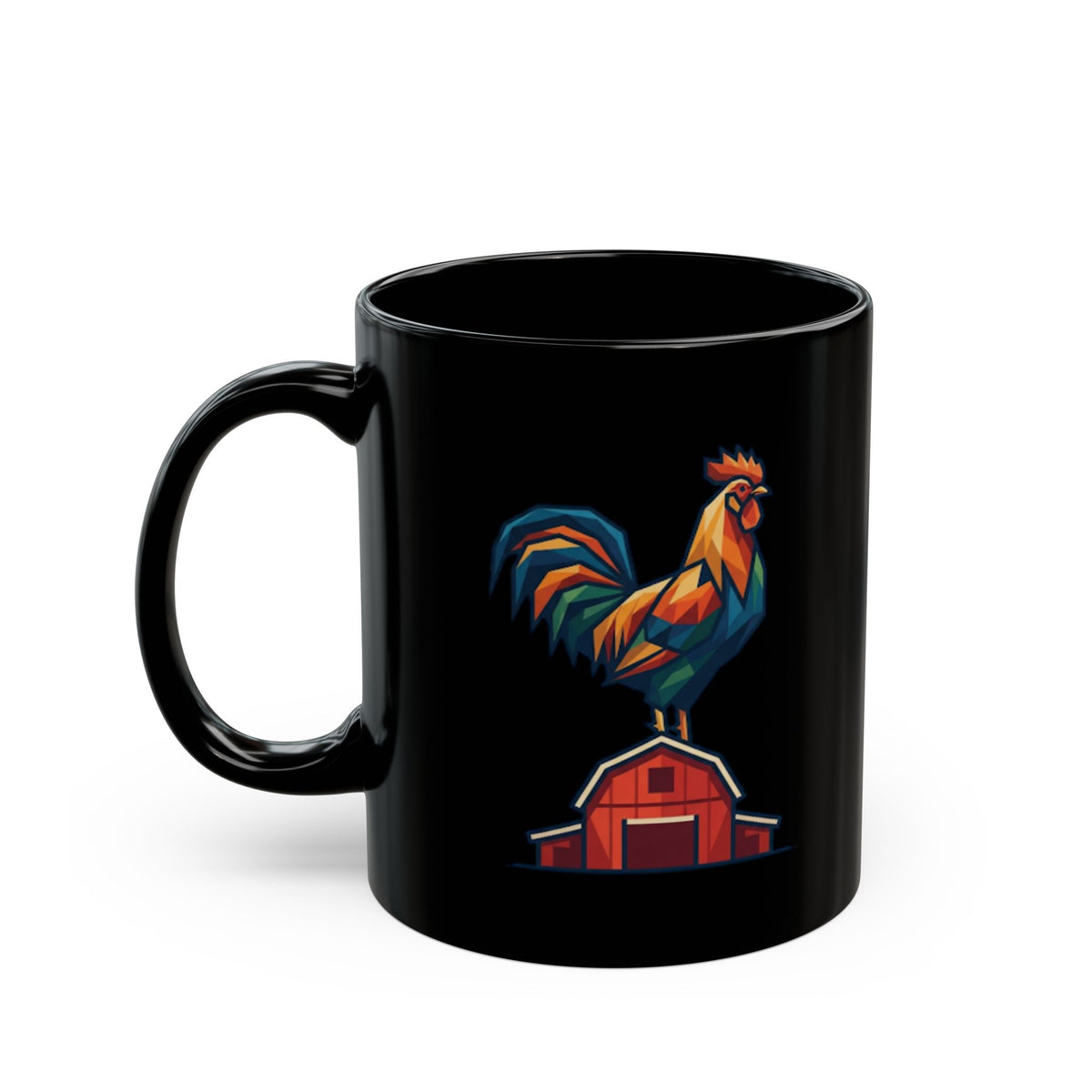 "Barnyard Rooster" Black Ceramic Mug