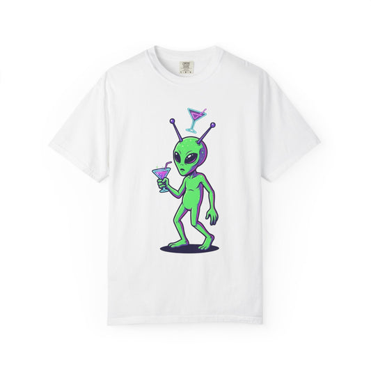 Color: White | Drunk Alien Unisex Garment-Dyed Tee