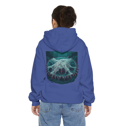 Color: Flo Blue | El Cuero-The Hide (South American Folklore) Garment-Dyed Hoodie