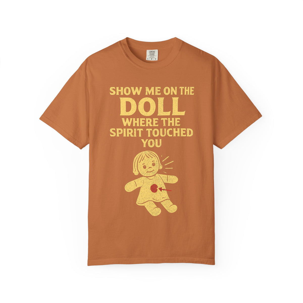 Color: Yam | Show Me On The Doll Unisex Garment-Dyed T-shirt