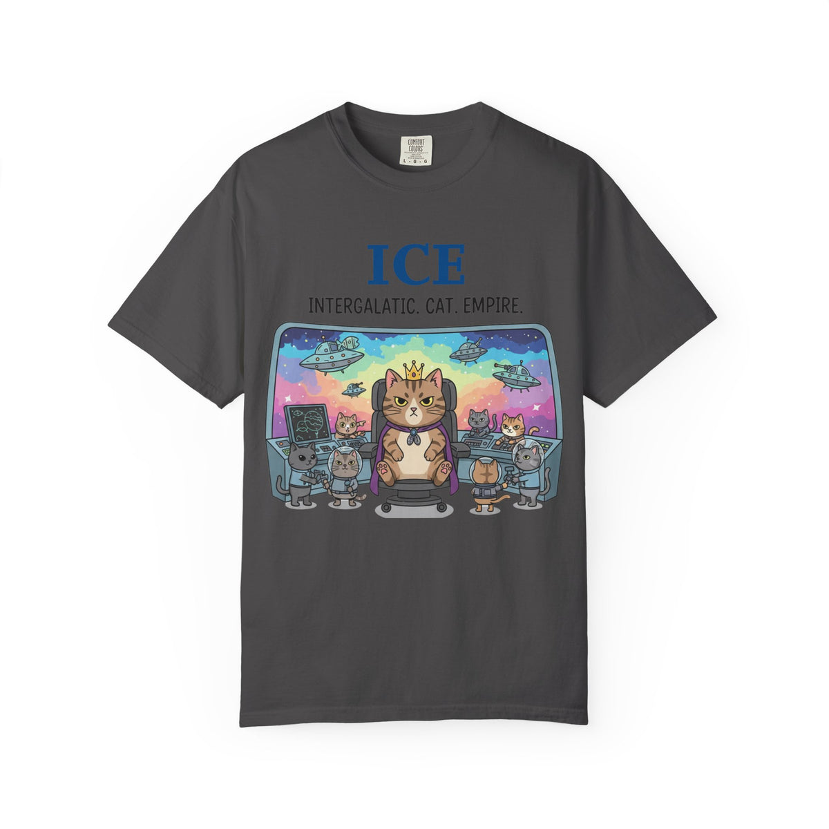 Color: Graphite | ICE (Intergalactic Cat Empire) Unisex Garment-Dyed T-shirt