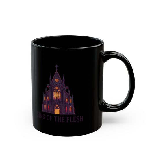 "Sins of The Flesh Group Rates" Black Ceramic Mug — Graphic