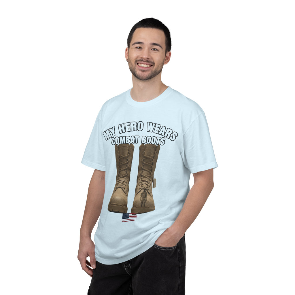 "My Hero Wears Combat Boots" Unisex Garment-Dyed T-shirt