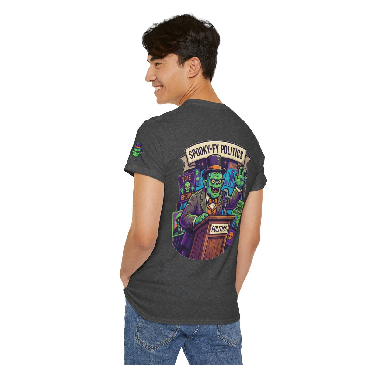 Color: Dark Heather | Spooky-Fy Politics Premium Graphic Tee