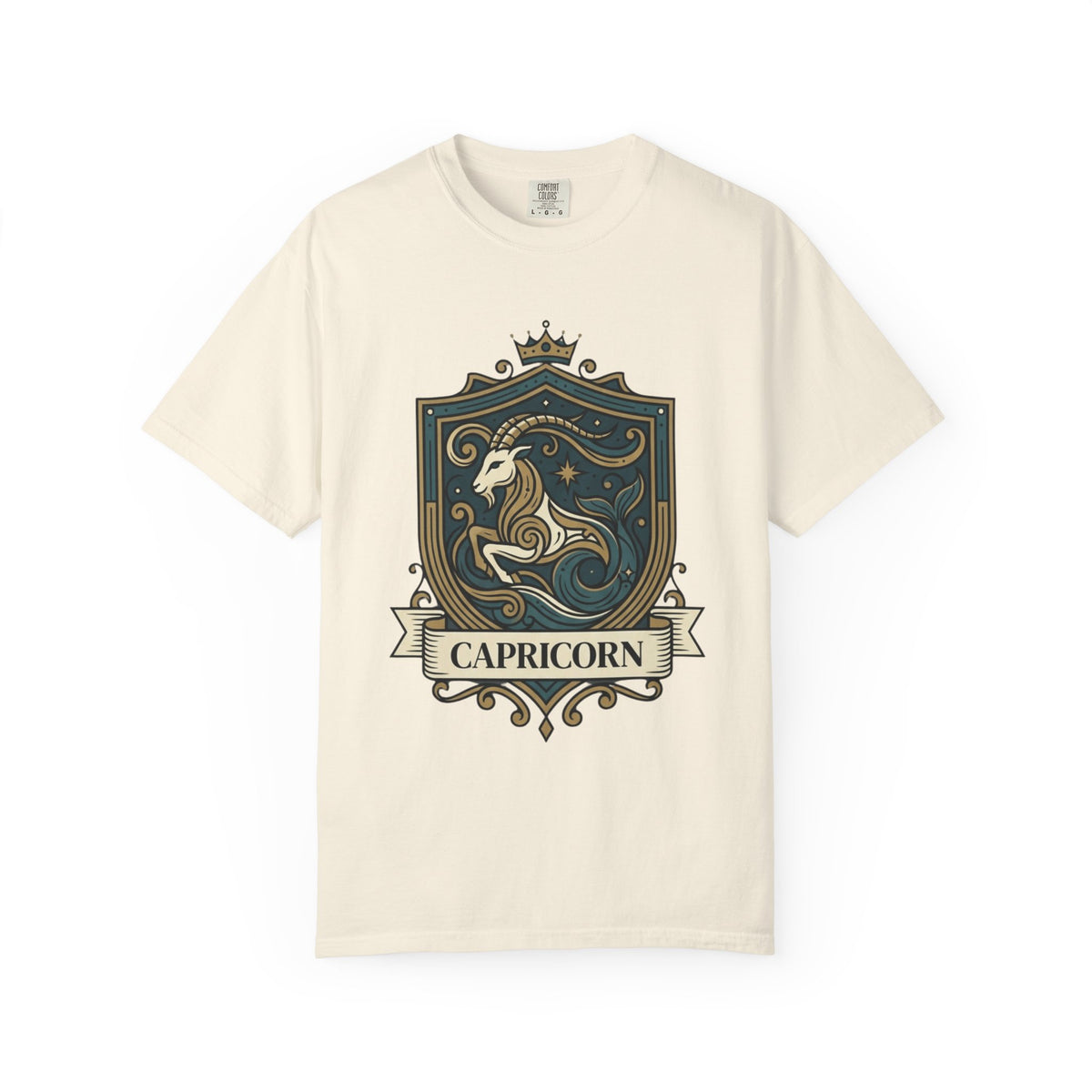 "Capricorn- The Sea-Goat Crest" Unisex Garment-Dyed Tee
