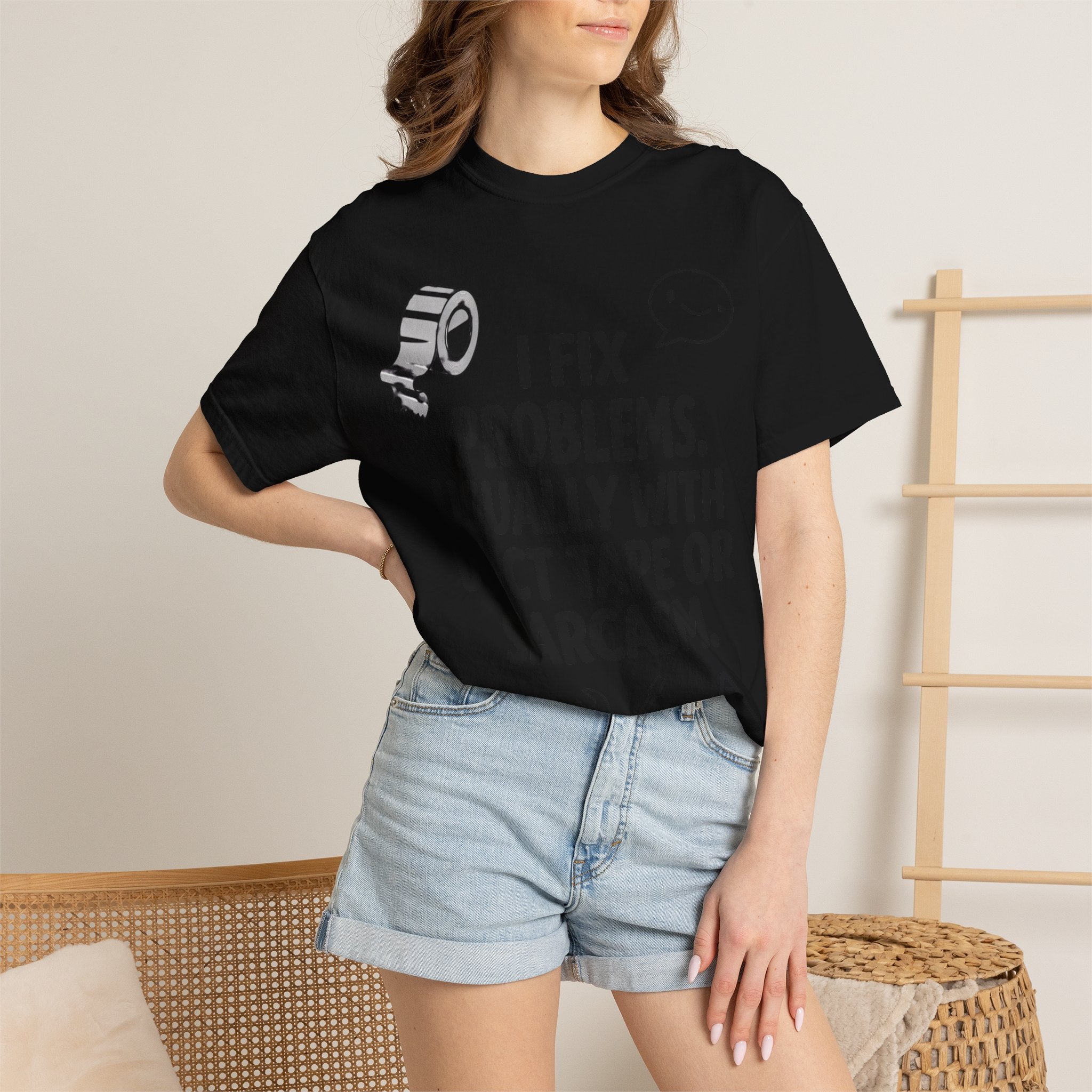 “I Fix Problems. Usually With Duct Tape or Sarcasm.” Unisex Garment-Dyed T-shirt