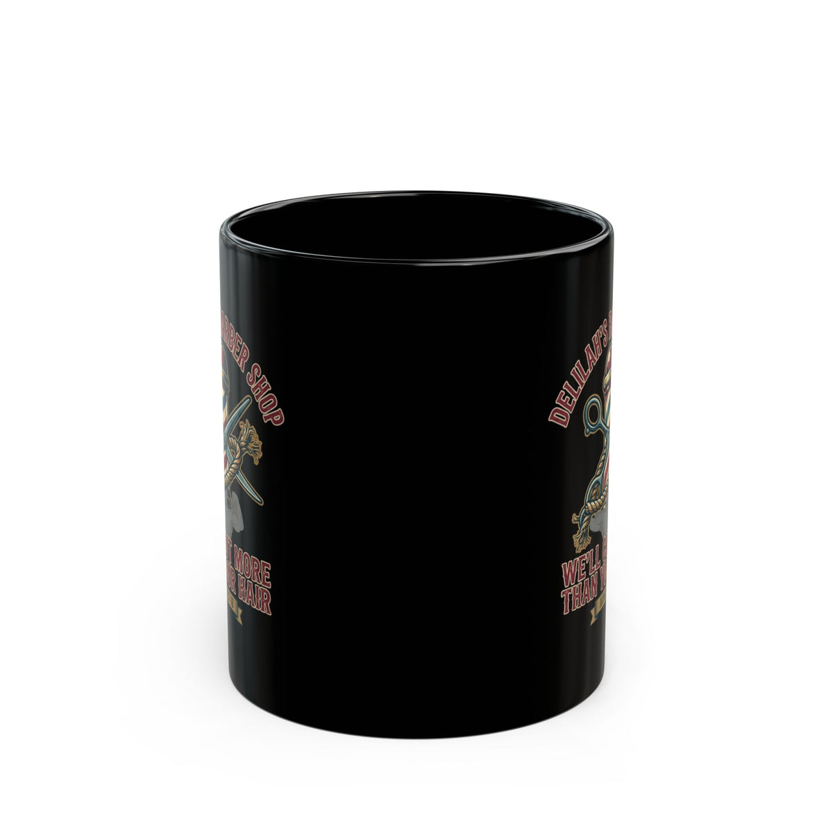 "Good Book Series Delilah's Barber Shop" Black Ceramic Mug