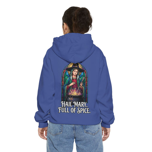 Color: Flo Blue | Hail Mary Full of Spice Garment-Dyed Hoodie